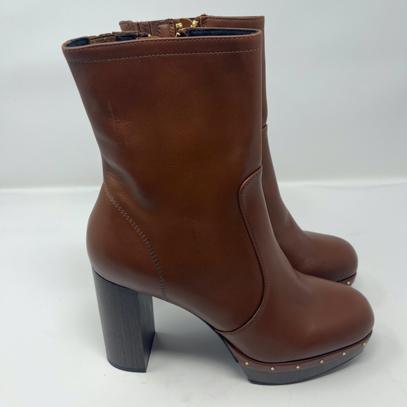 NWOT allsaints Thea Platform Zip Booties Boots Brown Studs Size 8 - Picture 2 of 7